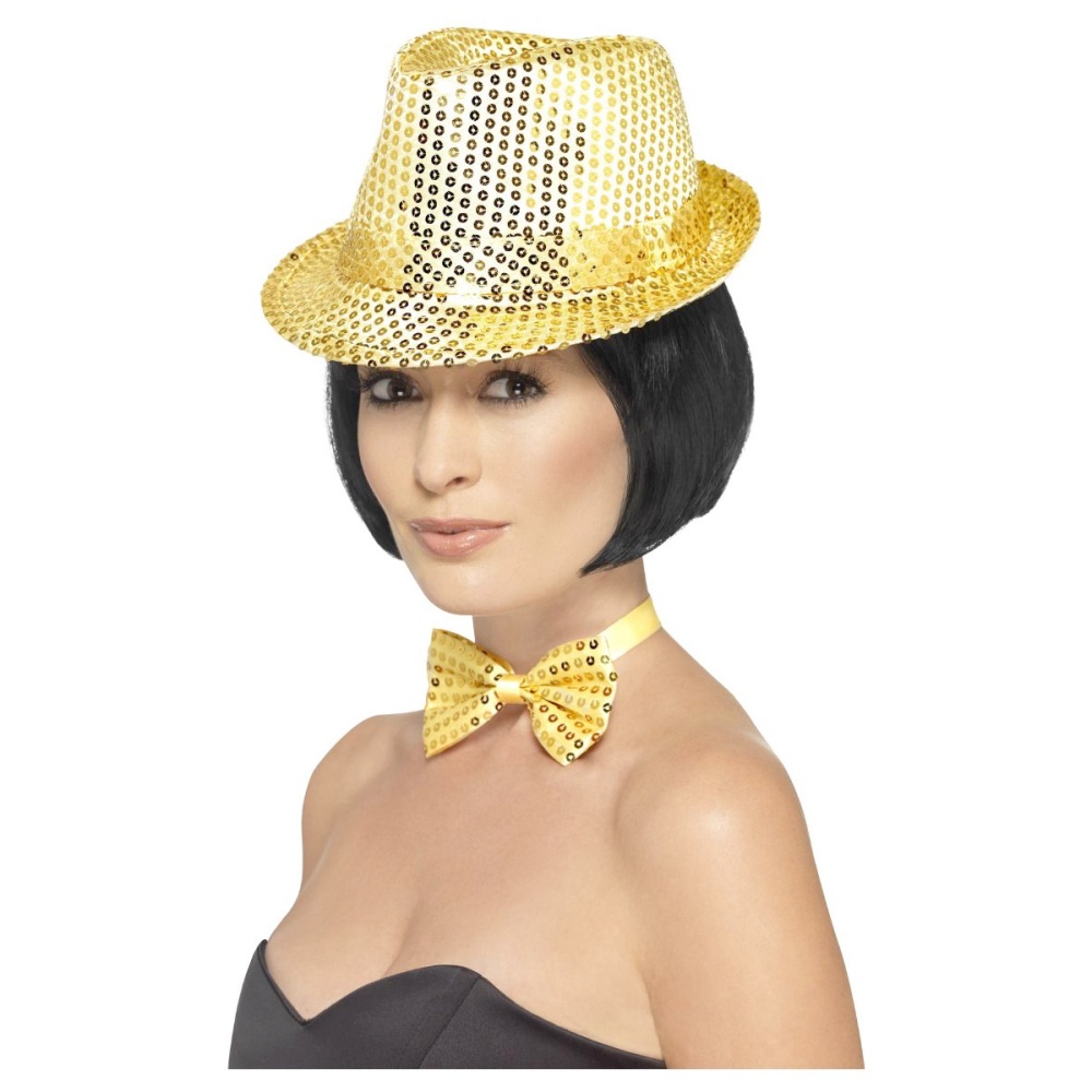 Smiffys - Sequin Trilby Costume Hat - Gold coloured